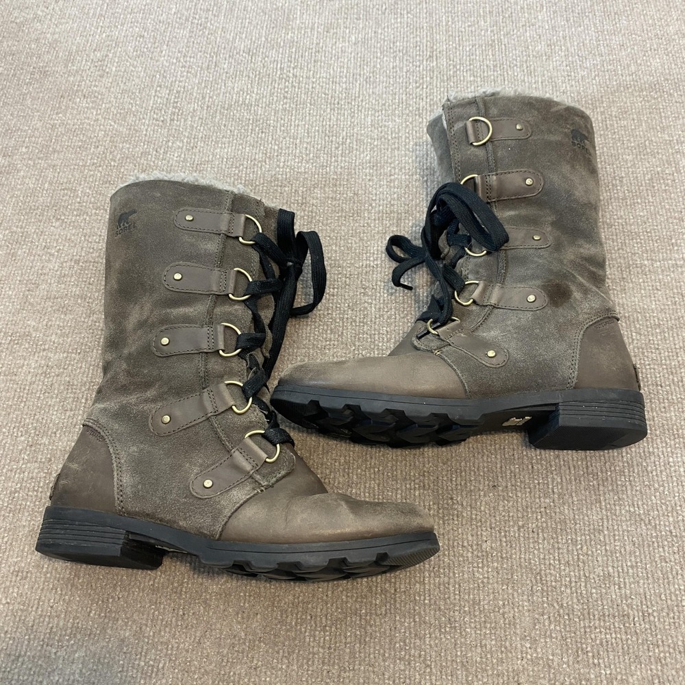 Sorel Snow Boots Womens Size 8 Gray Suede Waterproof Mid Calf Lace Up NL3308-245 - Picture 4 of 11